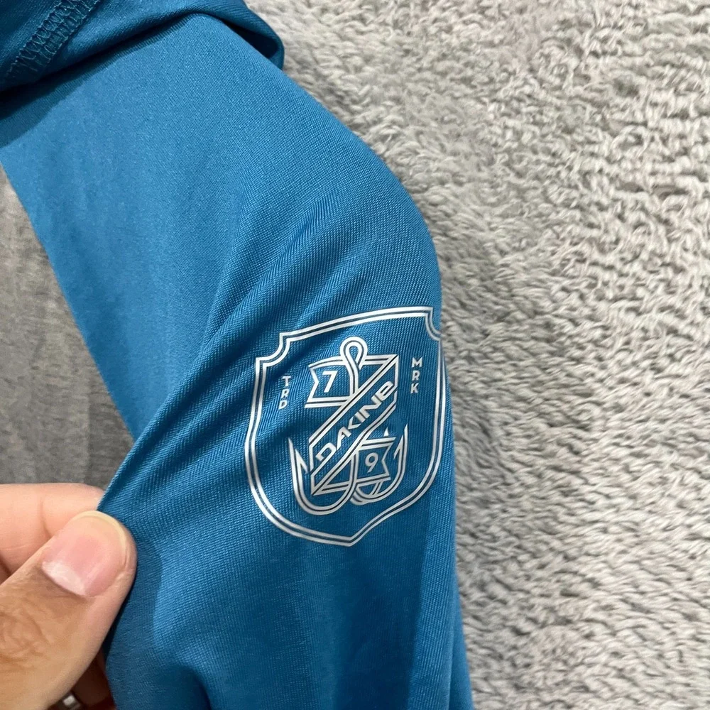 Dakine Swim Rash Guard Shirt Boys M (10/12) Blue Gray Hooded UPF 30+ Quick Dry